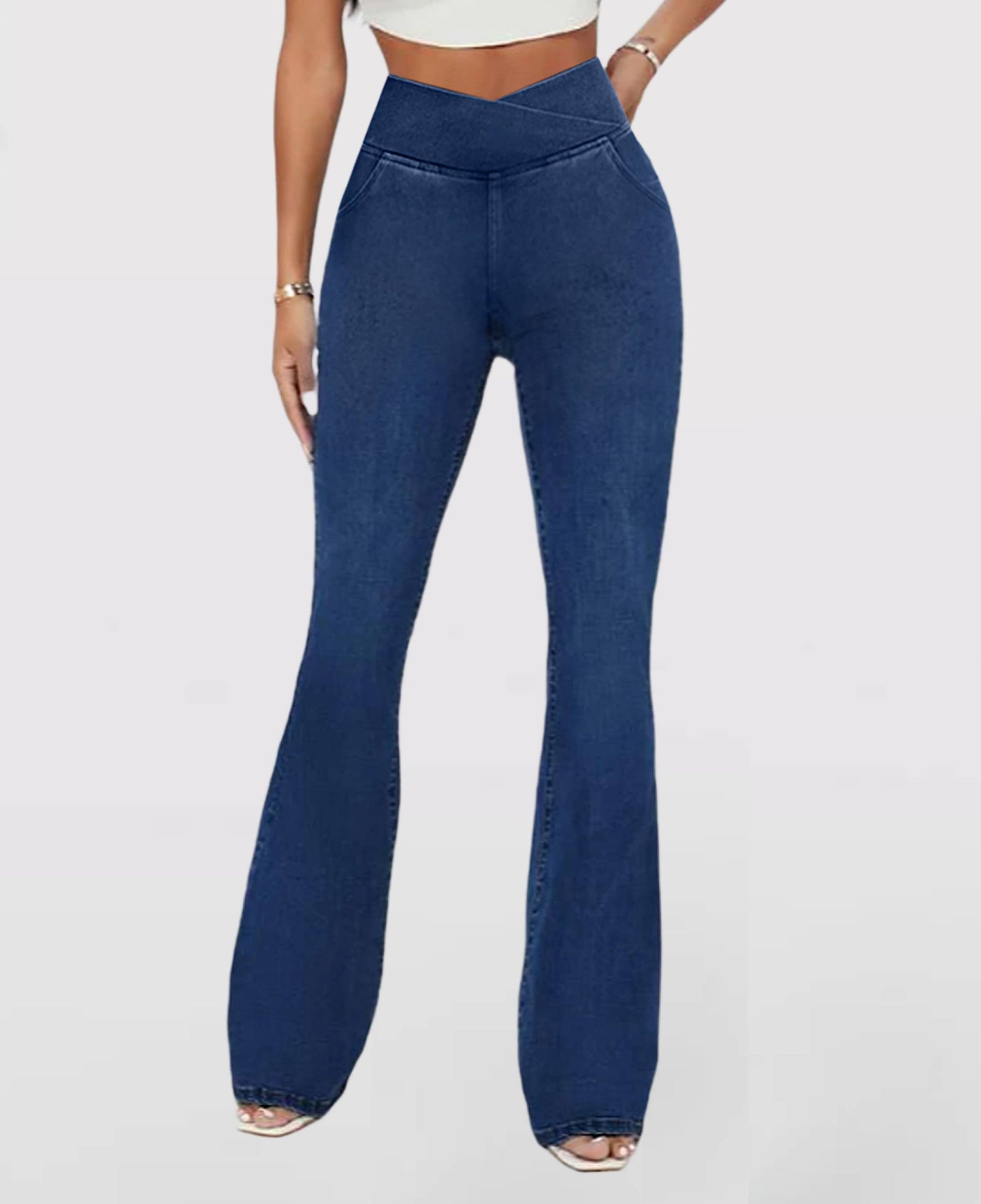 Calça Flare Jeans Cintura Cruzada