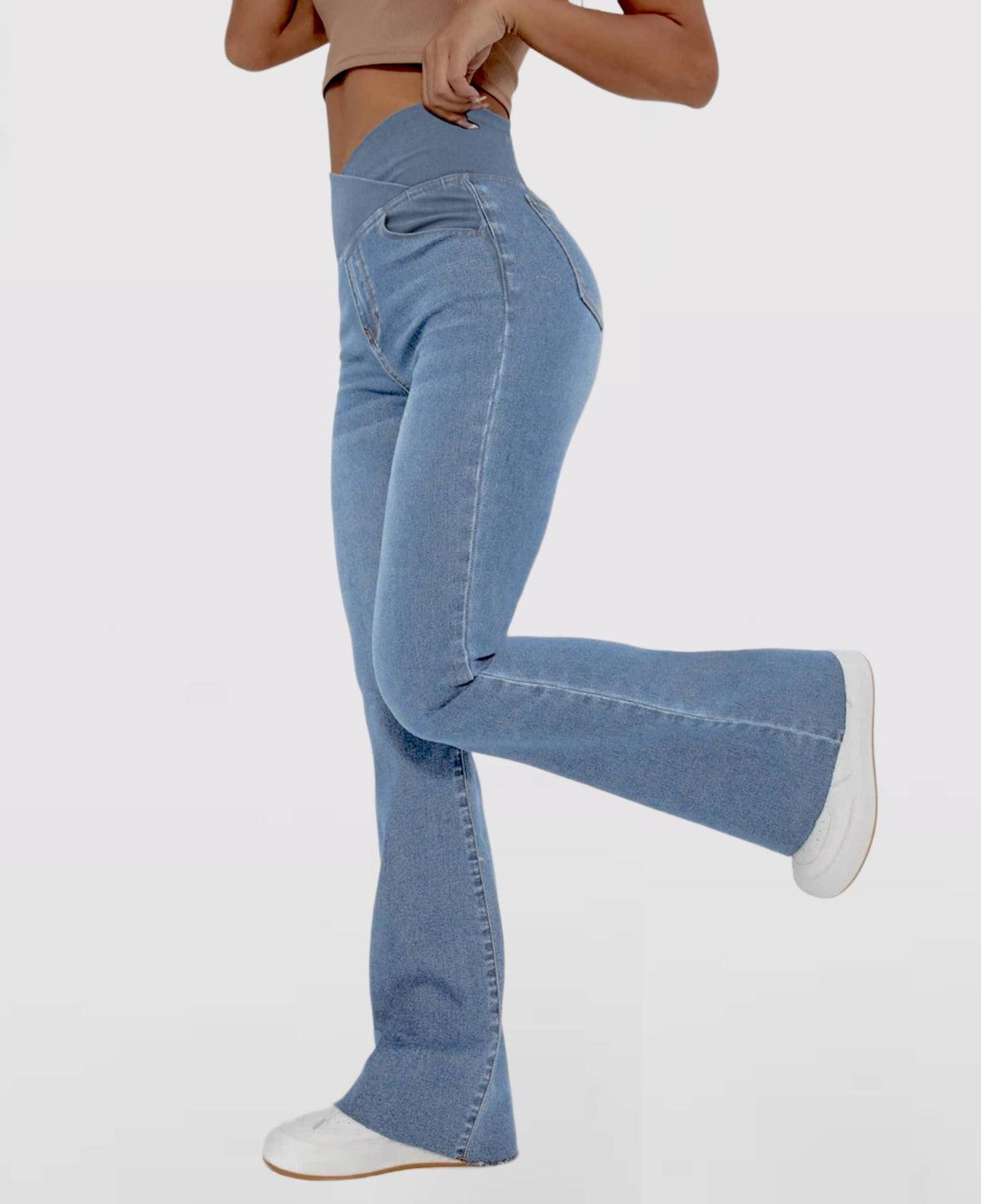 Calça Flare Jeans Cintura Cruzada