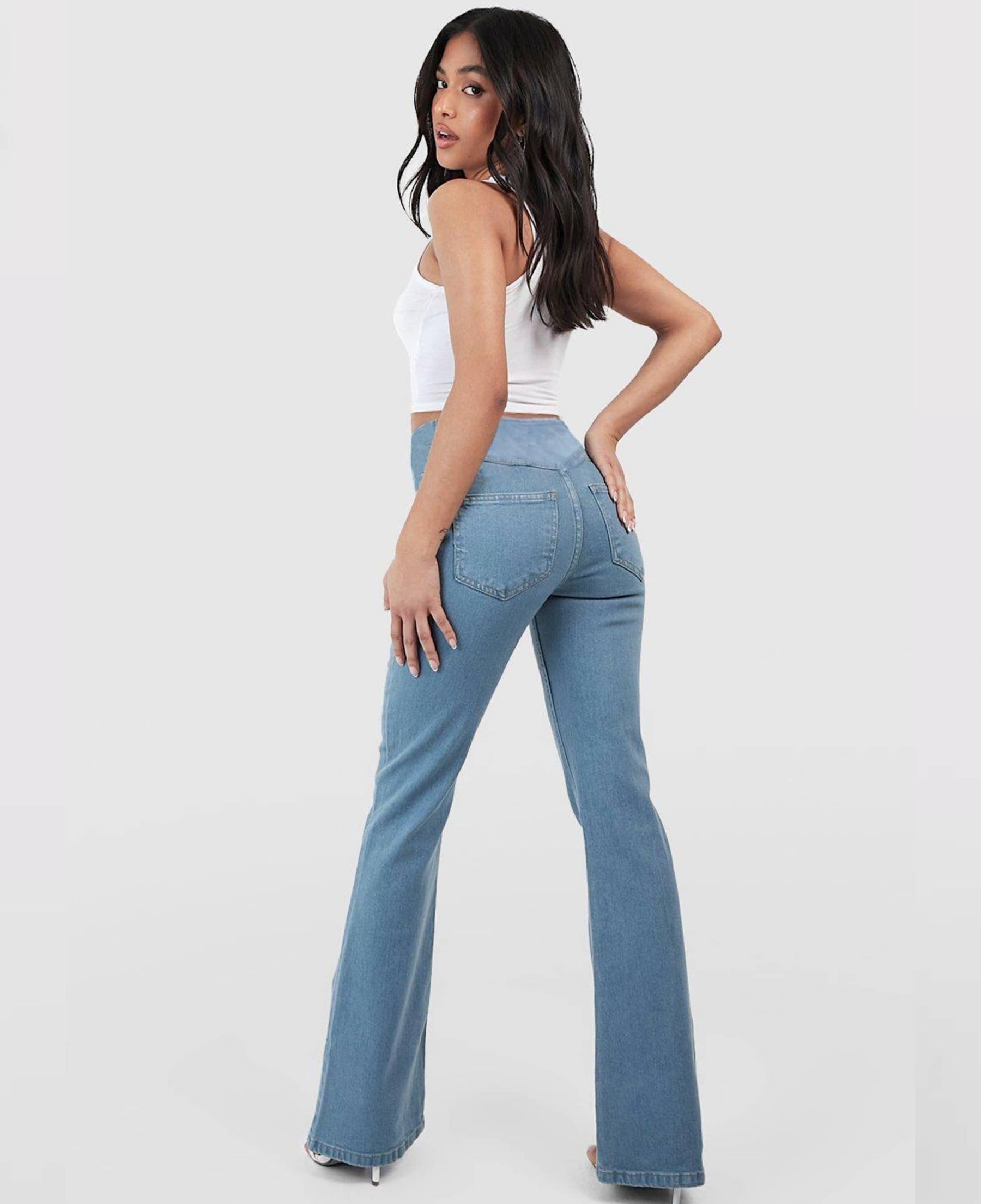 Calça Flare Jeans Cintura Cruzada