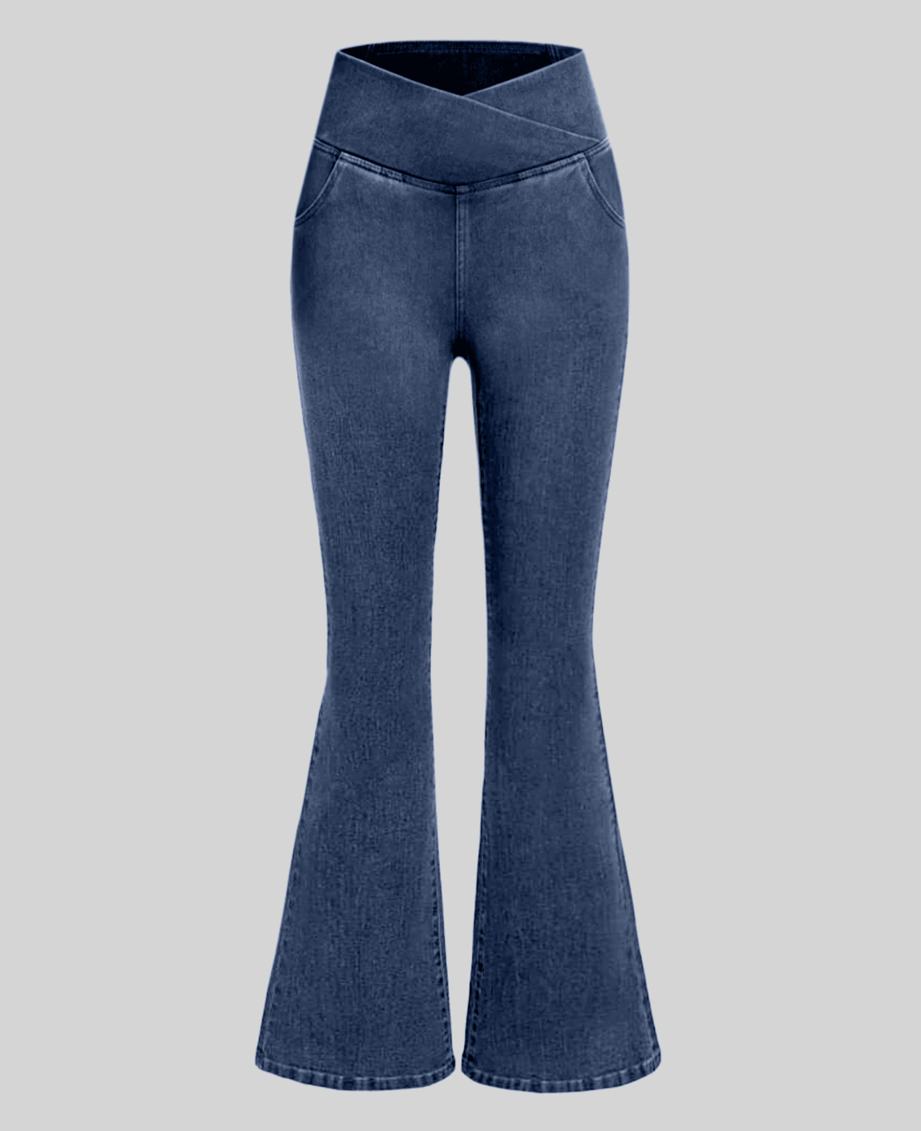 Calça Flare Jeans Cintura Cruzada