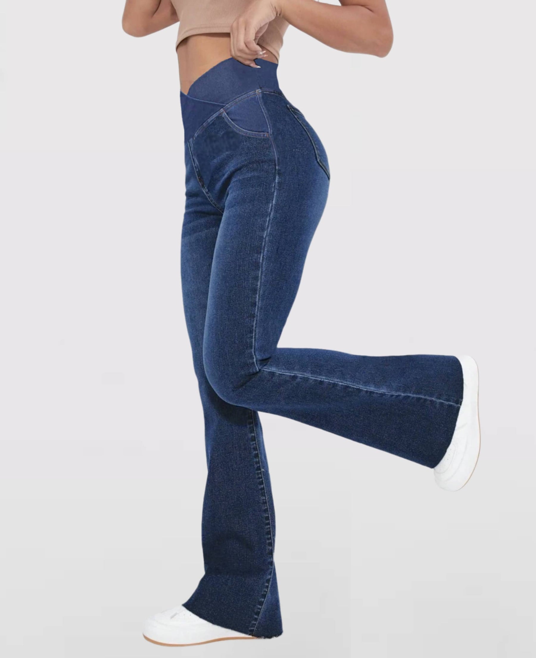 Calça Flare Jeans Cintura Cruzada