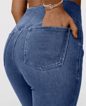 Calça Flare Jeans Cintura Cruzada