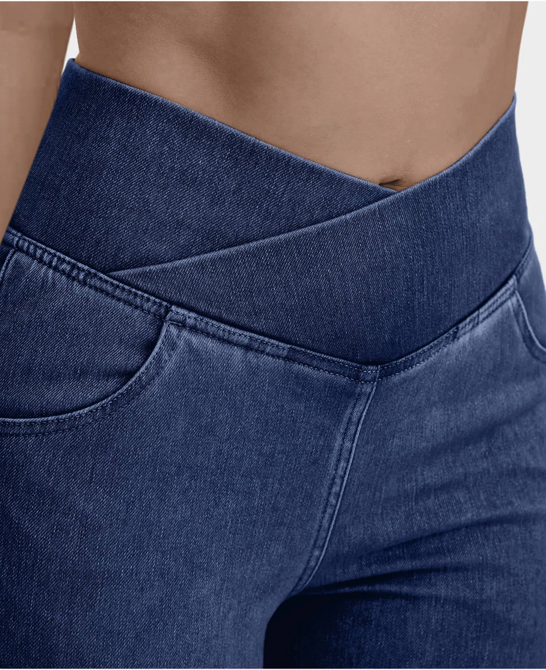 Calça Flare Jeans Cintura Cruzada