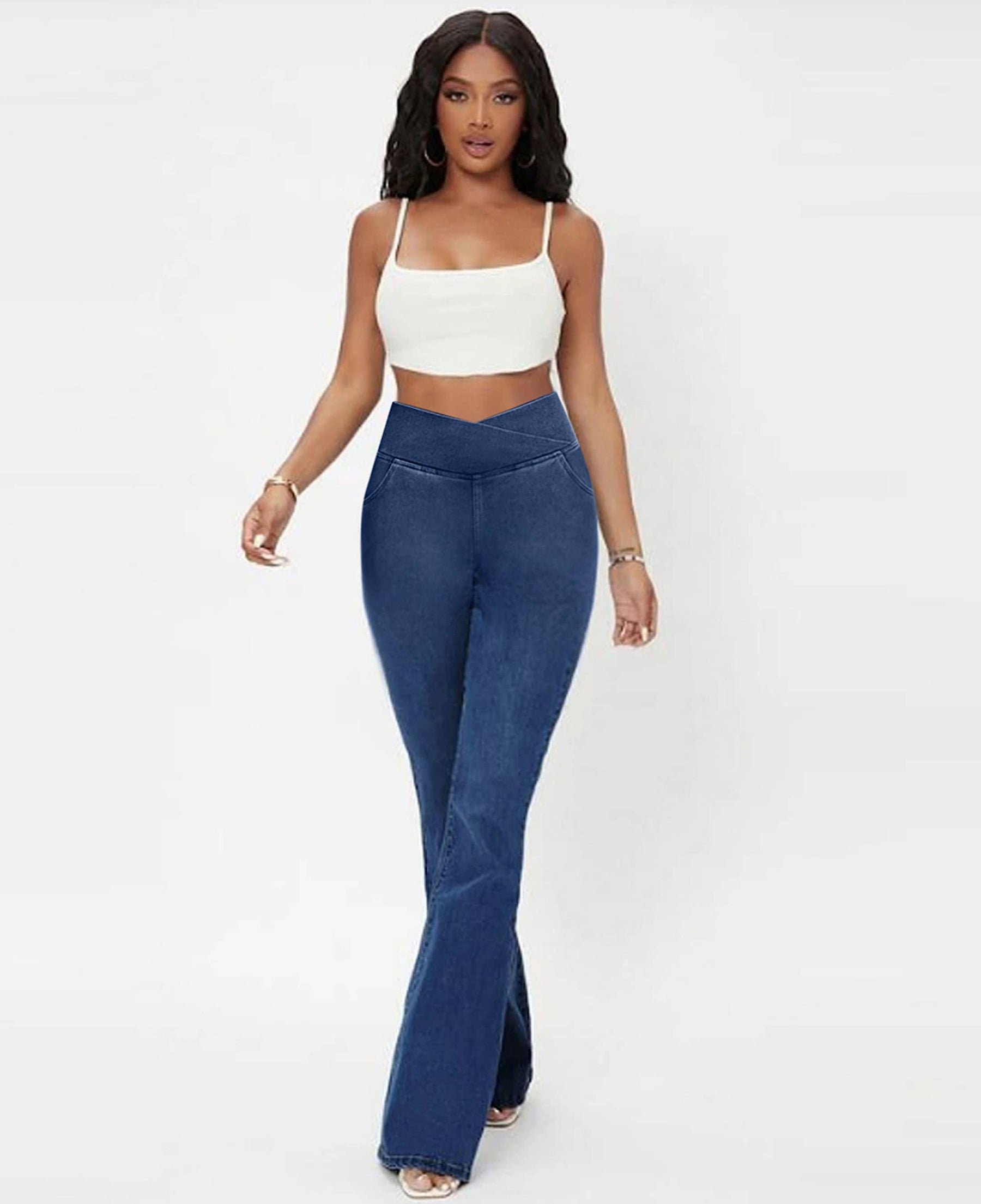 Calça Flare Jeans Cintura Cruzada